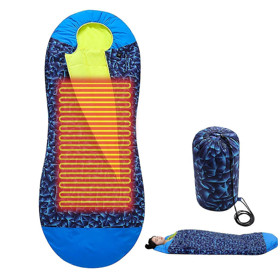 Rechargeable Heated Slumbering Bag Equipped With Flexible Neck Belt For Strengthened Warmth Camping Gear Polyester Fabric Multicolor