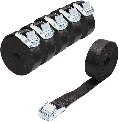 6 Pack Black Nylon Tie Down Straps with Zinc Alloy Lock (Black, 2m x 25mm)