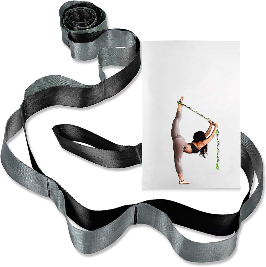 12 Loop Yoga Stretch Strap, Non-Elastic Stretching Strap for Yoga, Pilates, Physical Therapy & Flexibility Training - Gray