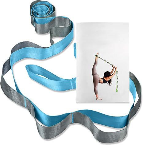 12 Loop Yoga Stretch Strap, Non-Elastic Stretching Strap for Yoga, Pilates, Physical Therapy & Flexibility Training - Blue