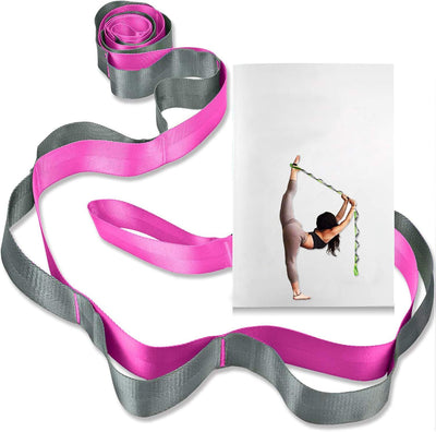 12 Loop Yoga Stretch Strap, Non-Elastic Stretching Strap for Yoga, Pilates, Physical Therapy & Flexibility Training - Rose Red
