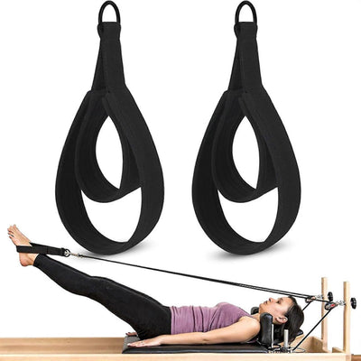 Adjustable DRing Pilates Straps Double Loop Yoga Stretch Strap for Flexibility and Strength, 1 Pair Black
