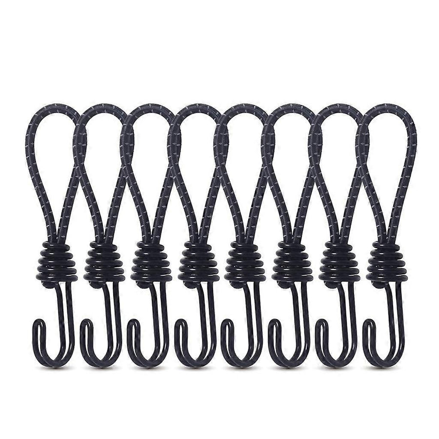 10Pcs Tent Stretch Strap Set Bungee Cords Set with Hooks, Metal Shock Cord Hook - Black