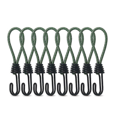 10Pcs Tent Stretch Strap Set Bungee Cords Set with Hooks, Metal Shock Cord Hook - Green