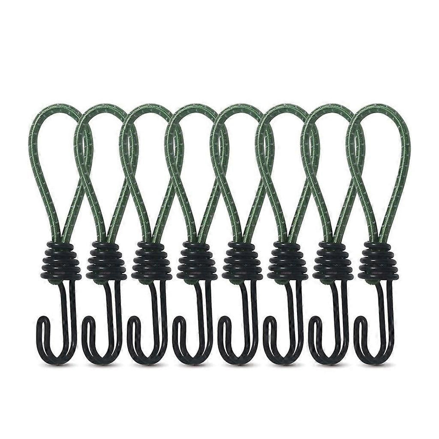 10Pcs Tent Stretch Strap Set Bungee Cords Set with Hooks, Metal Shock Cord Hook - Green