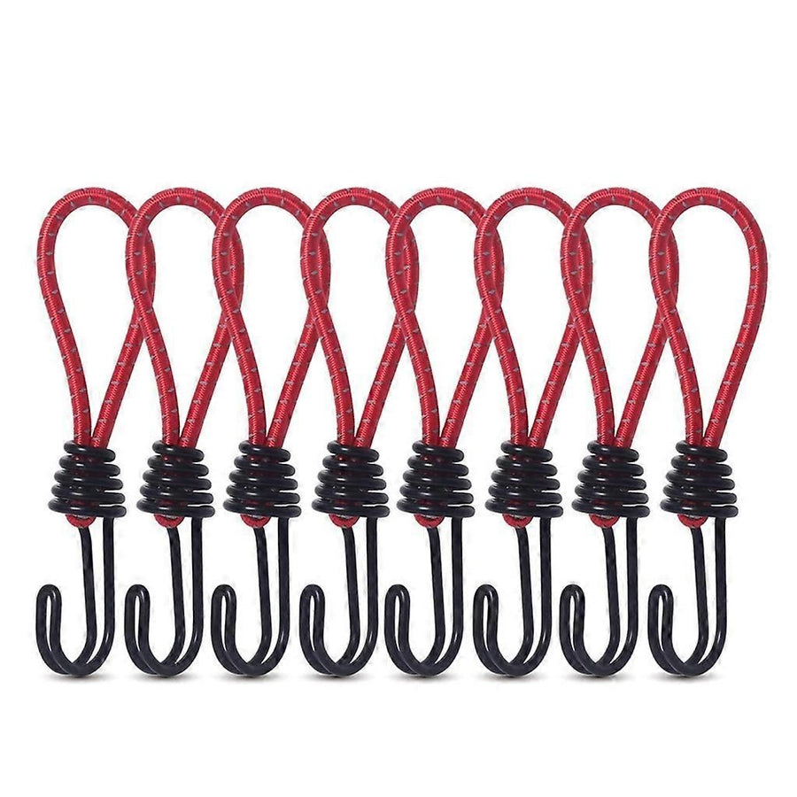 10Pcs Tent Stretch Strap Set Bungee Cords Set with Hooks, Metal Shock Cord Hook - Red