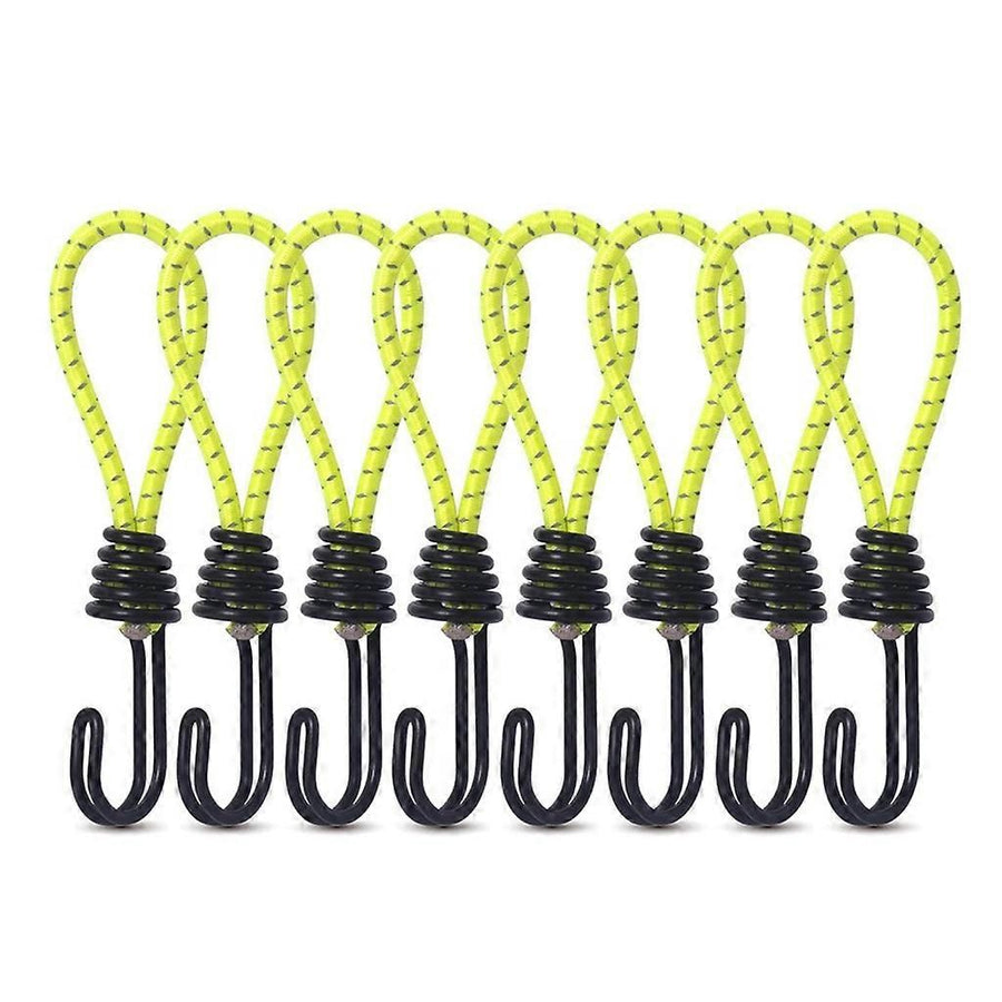 10Pcs Tent Stretch Strap Set Bungee Cords Set with Hooks, Metal Shock Cord Hook - Yellow