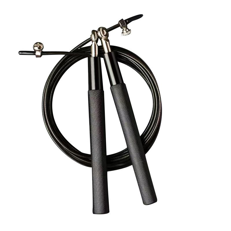 Adjustable Jump Rope with Aluminum Handles, Tangle-Free Ball Bearing Skipping Rope for Fitness Training - Black
