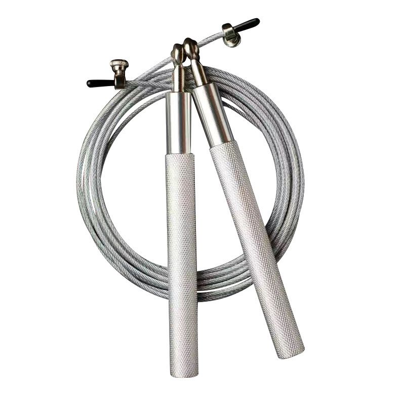 Adjustable Jump Rope with Aluminum Handles, Tangle-Free Ball Bearing Skipping Rope for Fitness Training - Silver