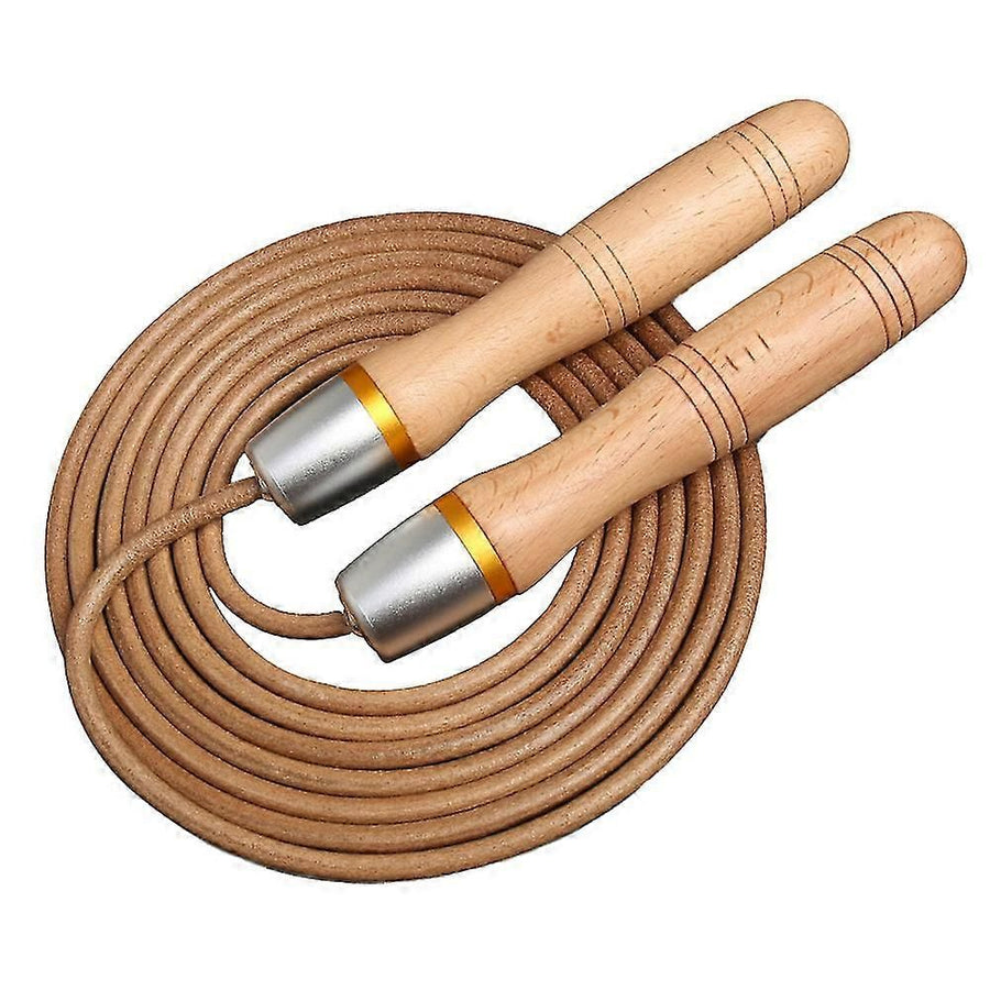 Adjustable Leather Jump Rope with Wooden Handles, Ball Bearing Speed Skipping Rope for Cardio, Boxing, Fitness, CrossFit & Exercise Training - Silver