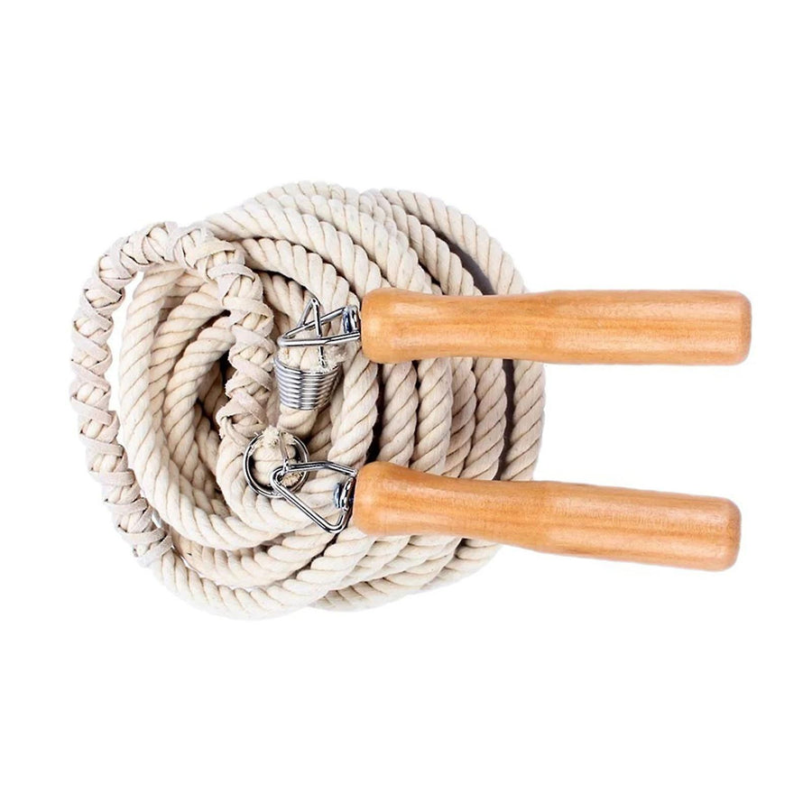 Wooden Handle Long Jump Rope, Adjustable Cotton Twine Skipping Rope for Team Games, School Sports, Playground Activities & Fitness - 5m