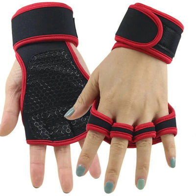 Fingerless Weight Lifting Gloves with Wrist Support – Breathable Gym Gloves for Men & Women, Ideal for Fitness Training, Weightlifting & Cross Workout - Red M