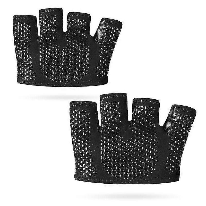 Gym Gloves for Men & Women – Four-Finger Non-Slip Weight Lifting Gloves, Breathable Sweat-Absorbent Fitness Gloves with Silicone Grip for CrossFit, Powerlifting & Training - Black L