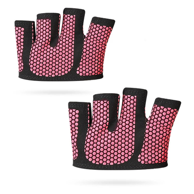 Gym Gloves for Men & Women – Four-Finger Non-Slip Weight Lifting Gloves, Breathable Sweat-Absorbent Fitness Gloves with Silicone Grip for CrossFit, Powerlifting & Training - Pink L