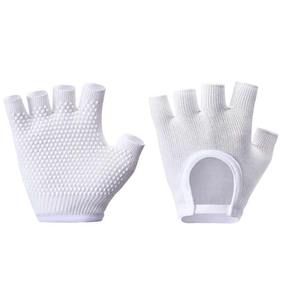 Breathable Half-Finger Pilates Gloves – Non-Slip Gym Gloves for Women, Elastic Cotton Blend Fitness Gloves for Cycling, Dancing & Workout White