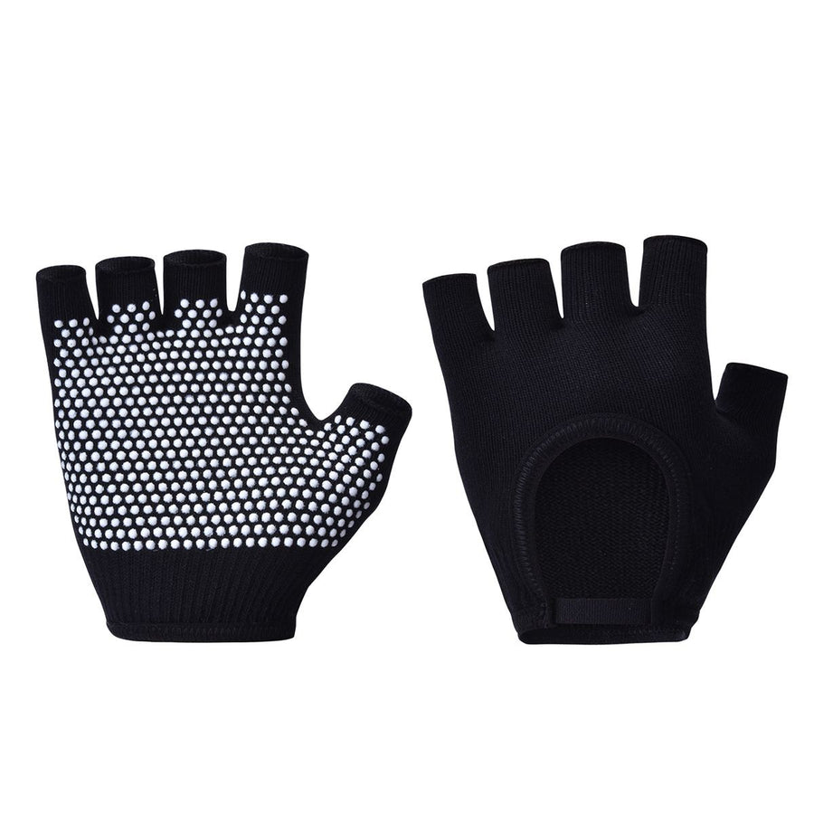 Breathable Half-Finger Pilates Gloves – Non-Slip Gym Gloves for Women, Elastic Cotton Blend Fitness Gloves for Cycling, Dancing & Workout Black