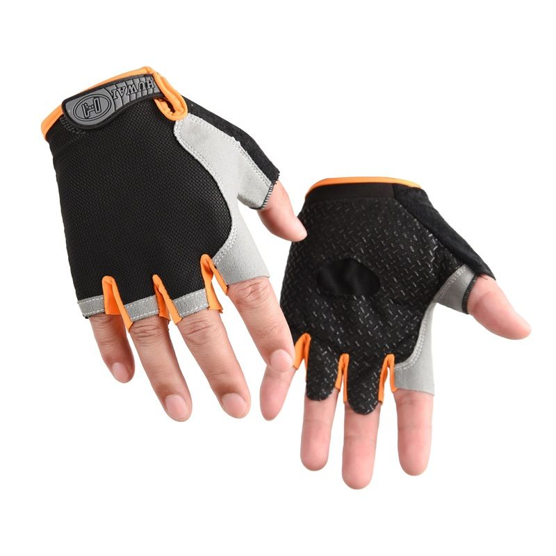 Gym Gloves Half Finger Breathable Anti-Slip Fitness Workout Training Gloves with Palm Padding for Weightlifting Cycling - Orange M