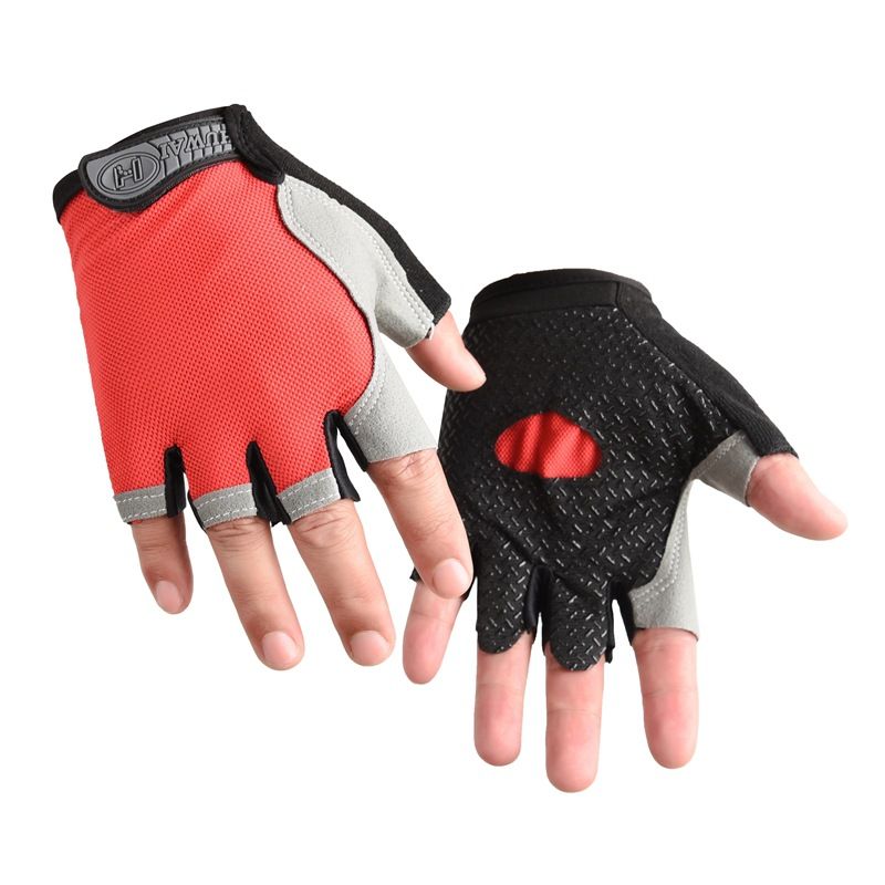 Gym Gloves Half Finger Breathable Anti-Slip Fitness Workout Training Gloves with Palm Padding for Weightlifting Cycling - Red M
