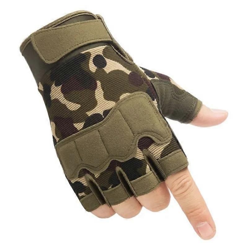 Half Finger Tactical Gloves for Men & Women, Anti-Slip Fingerless Gym Workout Training Gloves for Cycling, Hiking, Climbing and Outdoor Sports - Army Green Camouflage L