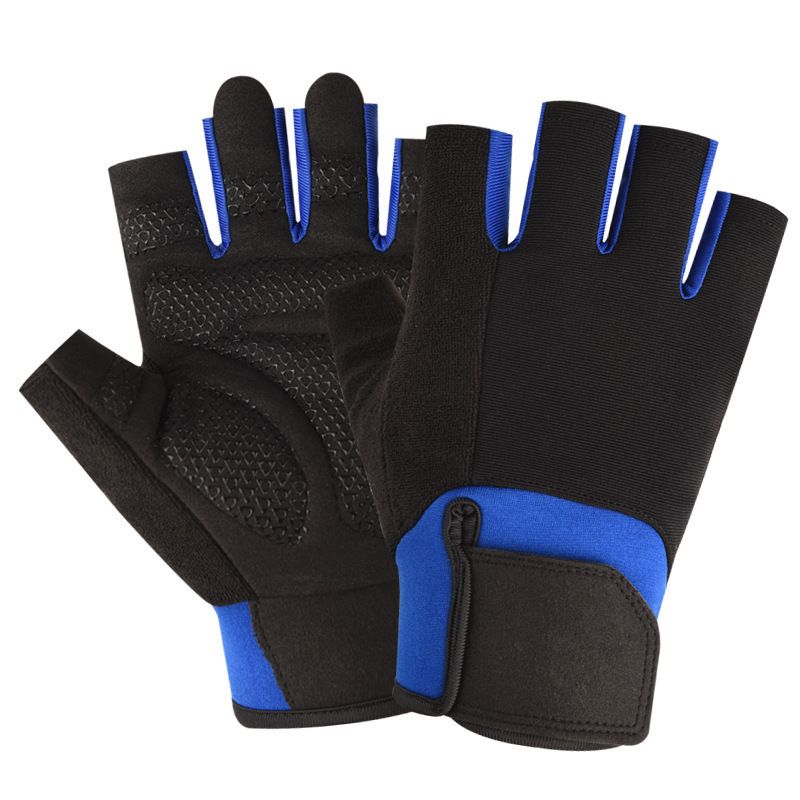 Half Finger Gym Gloves for Men & Women, Anti-Slip Weightlifting Workout Gloves with Padded Palm, Breathable Wrist Support - Blue M