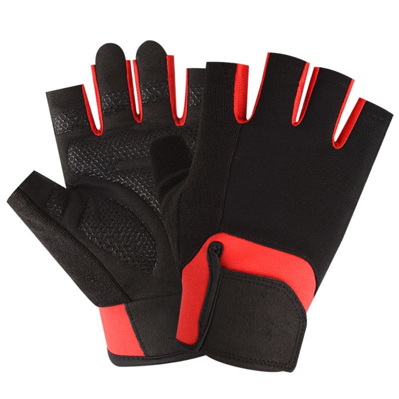 Half Finger Gym Gloves for Men & Women, Anti-Slip Weightlifting Workout Gloves with Padded Palm, Breathable Wrist Support - Red M