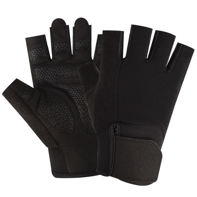 Half Finger Gym Gloves for Men & Women, Anti-Slip Weightlifting Workout Gloves with Padded Palm, Breathable Wrist Support - Black L