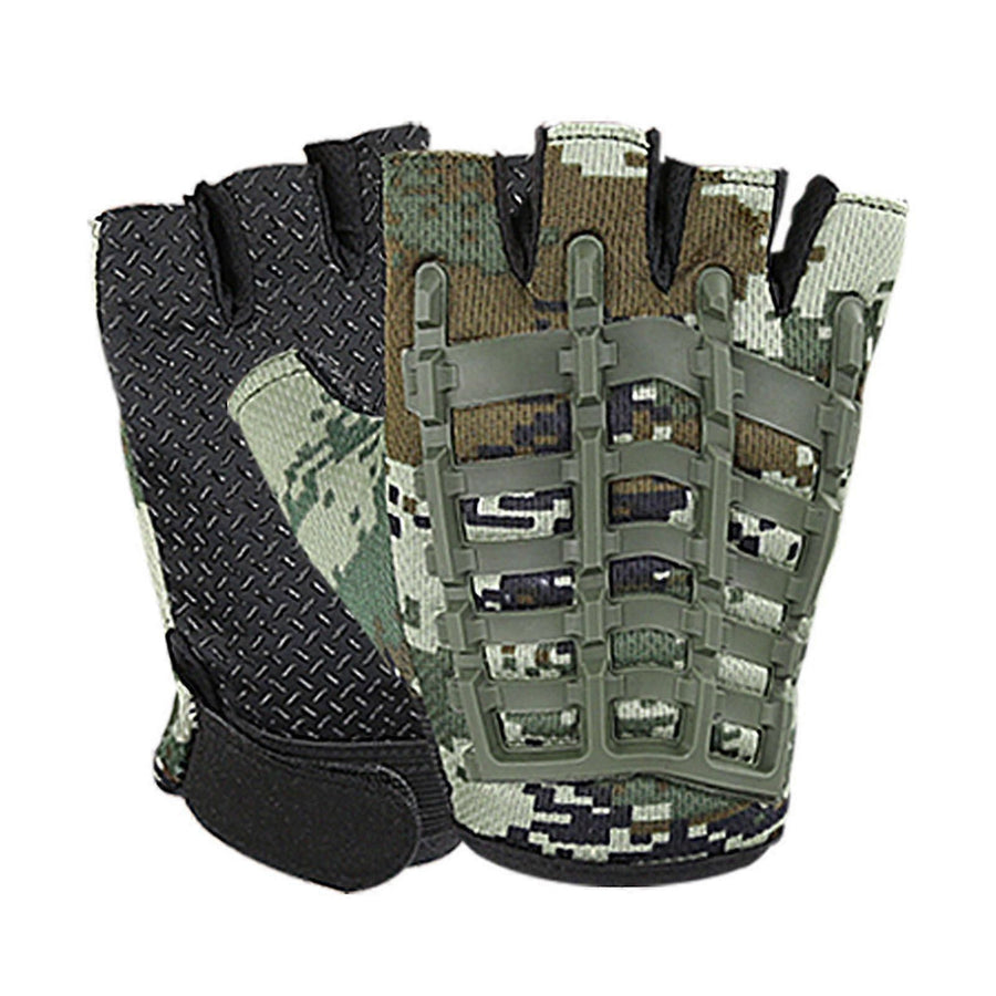 1 Pair Half Finger Fitness Gloves with Wrist Support, Non-Slip Breathable Gym Gloves for Weightlifting Strength Training Workout Sports Army Green Camouflage