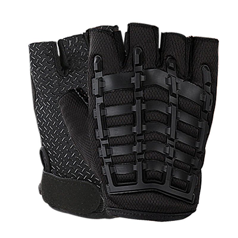 1 Pair Half Finger Fitness Gloves with Wrist Support, Non-Slip Breathable Gym Gloves for Weightlifting Strength Training Workout Sports Black