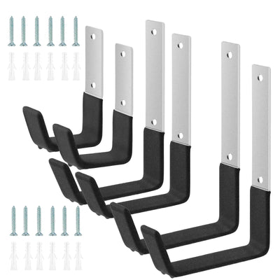 6Pcs Garage Utility Hook Wall Mount Bicycle Hook Stand 50lbs Support Capacity Anti-Slip Coating Storage Hanger Kits - 6pcs S And M And L