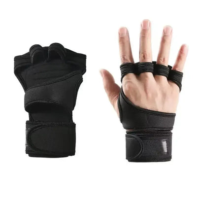 Half Finger Training Sport Gloves For Men Women Workout Fitness Body Building Weightlifting Gym Hand Wrist Protector Dumbbells - Black (1pair) L