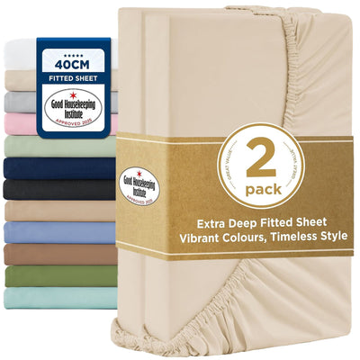 2000TC Hotel Quality Fitted Sheets - 2 Piece Fitted Sheets  -Breathable Bedding - Wrinkle, Fade, Stain Resistant- 16inch/40cm Deep Pocket Fitted Bed Sheets-Wrinkle and Fade Resistant,(Cream White,Double)