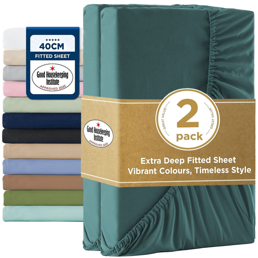2000TC Hotel Quality Fitted Sheets - 2 Piece Fitted Sheets  -Breathable Bedding - Wrinkle, Fade, Stain Resistant- 16inch/40cm Deep Pocket Fitted Bed Sheets-Wrinkle and Fade Resistant,(Biscay blue,Double)