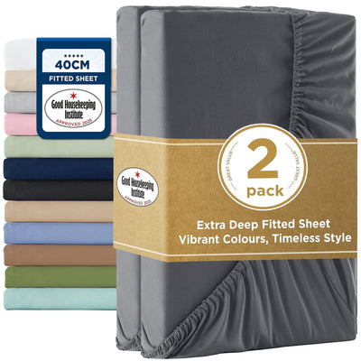 2000TC Hotel Quality Fitted Sheets - 2 Piece Fitted Sheets  -Breathable Bedding - Wrinkle, Fade, Stain Resistant- 16inch/40cm Deep Pocket Fitted Bed Sheets-Wrinkle and Fade Resistant,(Dark gray,King)