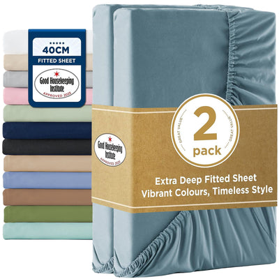 2000TC Hotel Quality Fitted Sheets - 2 Piece Fitted Sheets  -Breathable Bedding - Wrinkle, Fade, Stain Resistant- 16inch/40cm Deep Pocket Fitted Bed Sheets-Wrinkle and Fade Resistant,(Ocean,King Single)