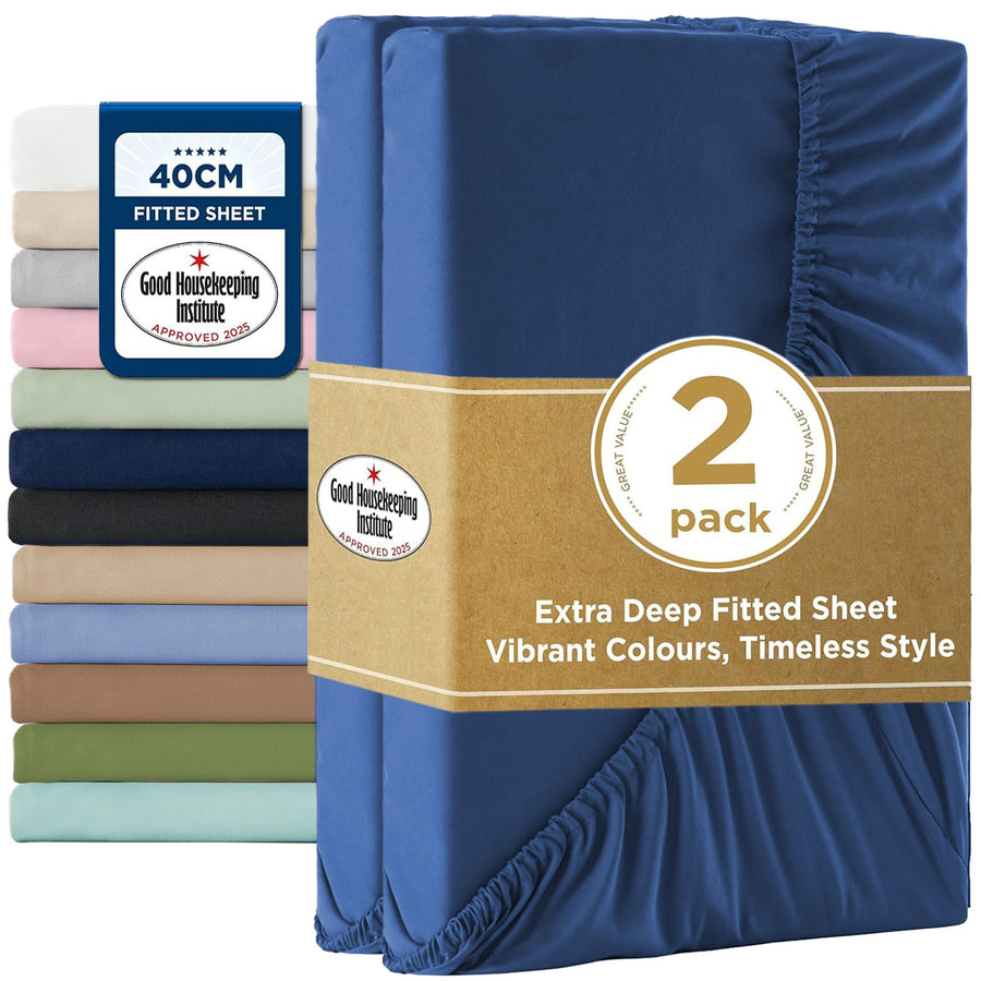 2000TC Hotel Quality Fitted Sheets - 2 Piece Fitted Sheets  -Breathable Bedding - Wrinkle, Fade, Stain Resistant- 16inch/40cm Deep Pocket Fitted Bed Sheets-Wrinkle and Fade Resistant,(Royal blue,Single)
