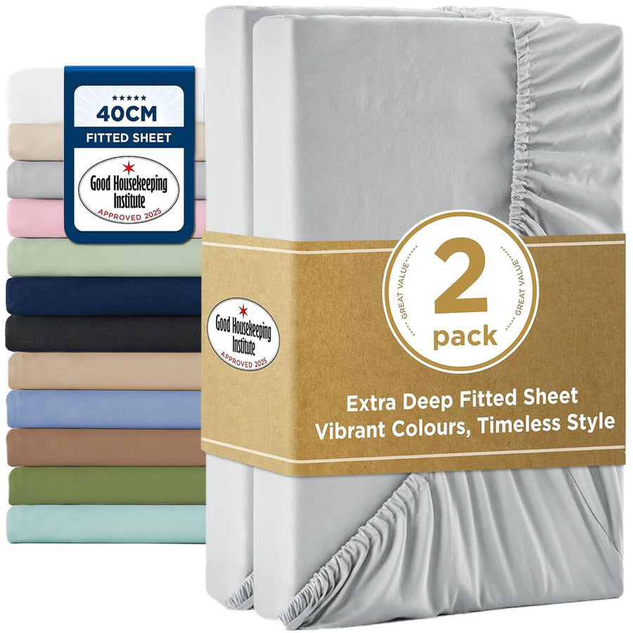 2000TC Hotel Quality Fitted Sheets - 2 Piece Fitted Sheets  -Breathable Bedding - Wrinkle, Fade, Stain Resistant- 16inch/40cm Deep Pocket Fitted Bed Sheets-Wrinkle and Fade Resistant,(Silver-gray,Single)