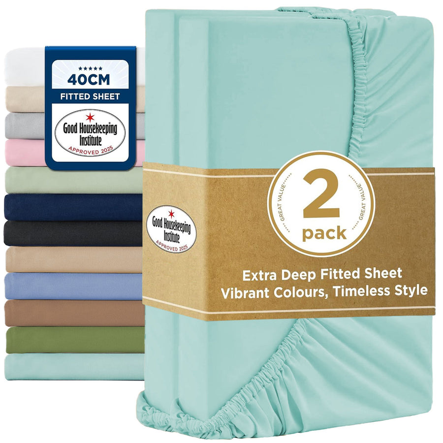 2000TC Hotel Quality Fitted Sheets - 2 Piece Fitted Sheets  -Breathable Bedding - Wrinkle, Fade, Stain Resistant- 16inch/40cm Deep Pocket Fitted Bed Sheets-Wrinkle and Fade Resistant,(Ice blue,Super King)