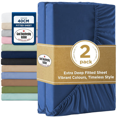 2000TC Hotel Quality Fitted Sheets - 2 Piece Fitted Sheets  -Breathable Bedding - Wrinkle, Fade, Stain Resistant- 16inch/40cm Deep Pocket Fitted Bed Sheets-Wrinkle and Fade Resistant,(Royal blue,Super King)