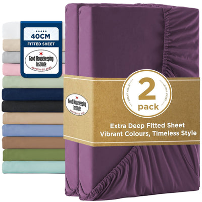 2000TC Hotel Quality Fitted Sheets - 2 Piece Fitted Sheets  -Breathable Bedding - Wrinkle, Fade, Stain Resistant- 16inch/40cm Deep Pocket Fitted Bed Sheets-Wrinkle and Fade Resistant,(Purple,Super King)