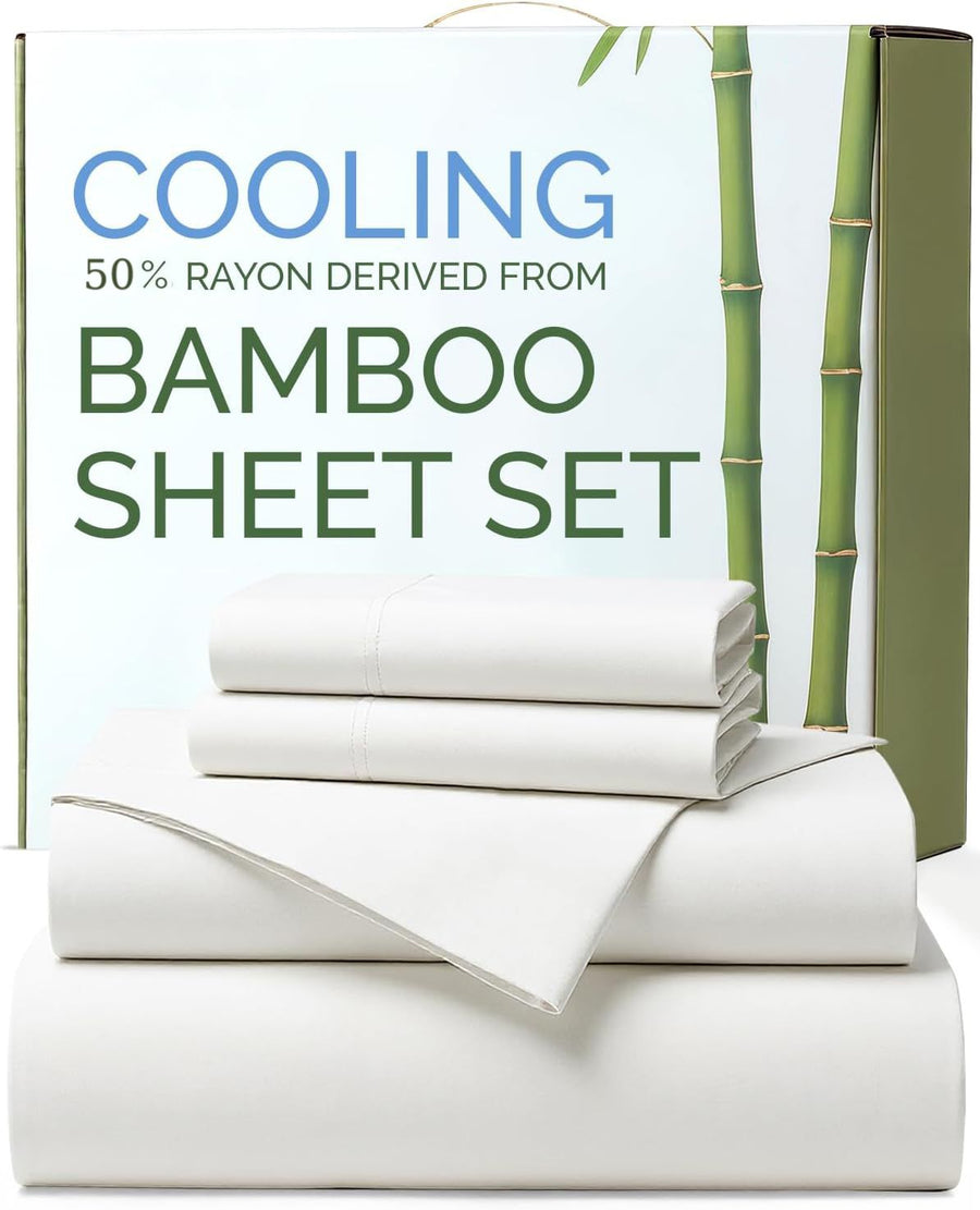 4 Piece Ultra Soft Bamboo Breathable Sheet Set -Hotel 2000TC Breathable Bed Sheets Set with 37 Centimetre Deep Pocket-Breathable Sheets for Hot Sleepers(White,Double)