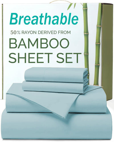 4 Piece Ultra Soft Bamboo Breathable Sheet Set -Hotel 2000TC Breathable Bed Sheets Set with 37 Centimetre Deep Pocket-Breathable Sheets for Hot Sleepers(Sky Blue,King)