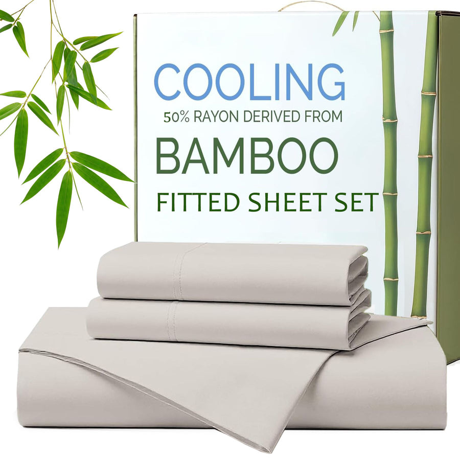 Hotel Breathable Bamboo Fitted Sheet & Pillowcase-2 Piece-Ultra Soft 2000TC Breathable Fitted Bed Sheets Set with 37 Centimetre Deep Pocket-Cooling Sheets for Hot Sleepers(Silver-gray,King Single)
