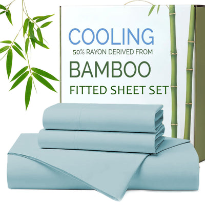 Hotel Breathable Bamboo Fitted Sheet & Pillowcase-2 Piece-Ultra Soft 2000TC Breathable Fitted Bed Sheets Set with 37 Centimetre Deep Pocket-Cooling Sheets for Hot Sleepers(Sky Blue,King Single)