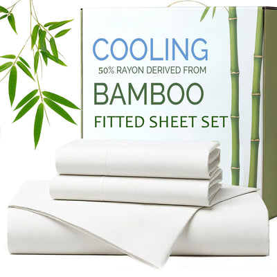 Hotel Breathable Bamboo Fitted Sheet & Pillowcase-2 Piece-Ultra Soft 2000TC Breathable Fitted Bed Sheets Set with 37 Centimetre Deep Pocket-Cooling Sheets for Hot Sleepers(White,King Single)