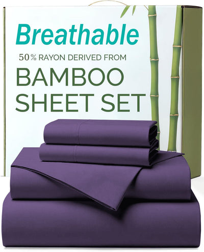 3 Piece Ultra Soft Bamboo Breathable Sheet Set -Hotel 2000TC Breathable Bed Sheets Set with 37 Centimetre Deep Pocket-Breathable Sheets for Hot Sleepers(Purple,Single)