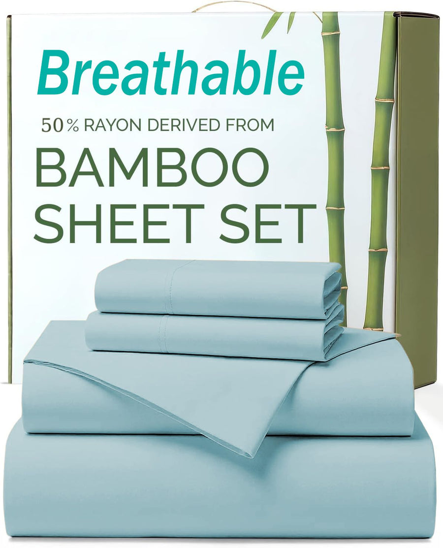 3 Piece Ultra Soft Bamboo Breathable Sheet Set -Hotel 2000TC Breathable Bed Sheets Set with 37 Centimetre Deep Pocket-Breathable Sheets for Hot Sleepers(Sky Blue,Single)