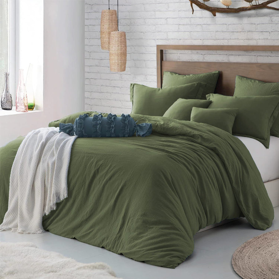 Hotel Soft Microfiber Duvet Cover Set-2000TC Quilt Cover Set & Pillowcases -1 Donna Cover Zipper Closure & 1 x Pillowcases-Breathable Bedding - Wrinkle, Fade, Stain Resistant(Olive green,Double)