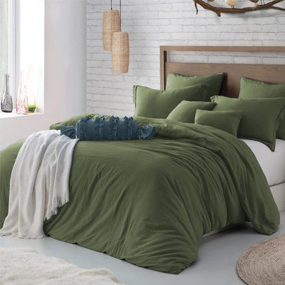 Hotel Soft Microfiber Duvet Cover Set-2000TC Quilt Cover Set & Pillowcases -1 Donna Cover Zipper Closure & 1 x Pillowcases-Breathable Bedding - Wrinkle, Fade, Stain Resistant(Olive green,King Single)