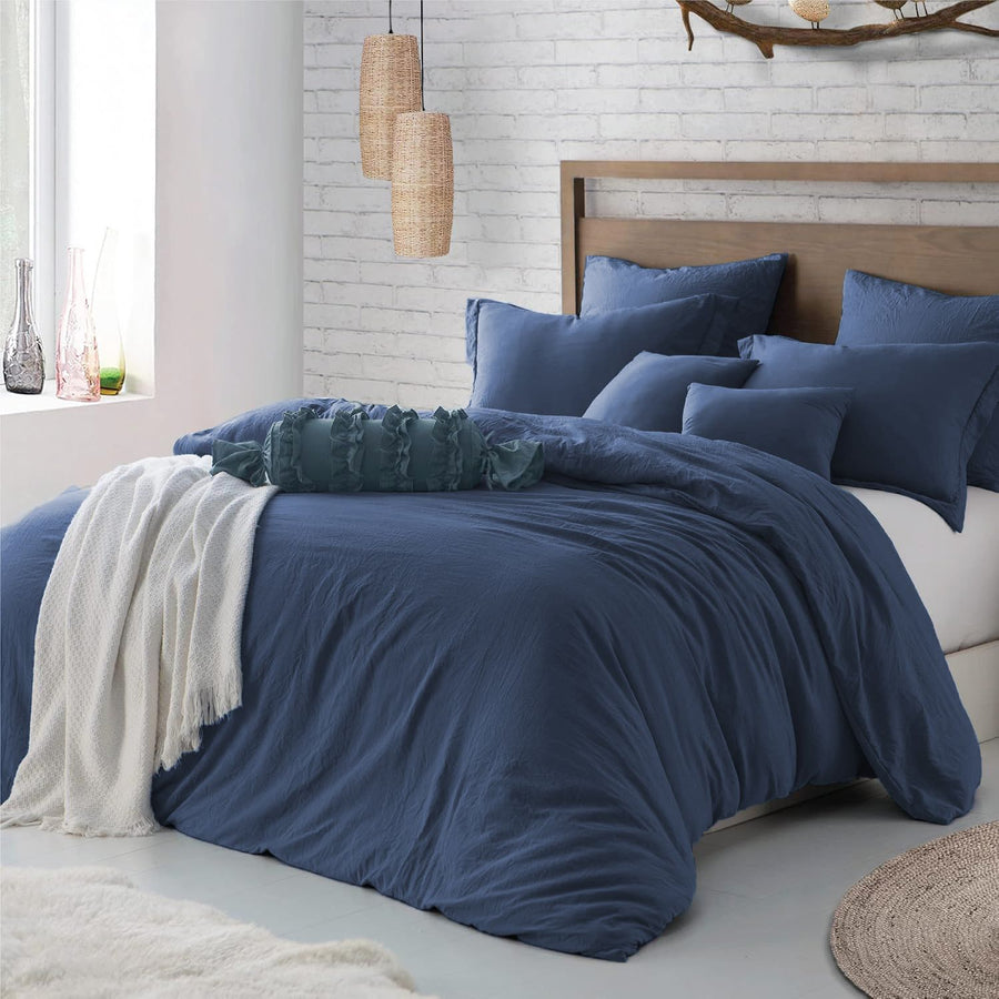 Hotel Soft Microfiber Duvet Cover Set-2000TC Quilt Cover Set & Pillowcases -1 Donna Cover Zipper Closure & 1 x Pillowcases-Breathable Bedding - Wrinkle, Fade, Stain Resistant(Navy,Queen)