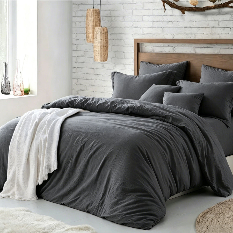 Hotel Soft Microfiber Duvet Cover Set-2000TC Quilt Cover Set & Pillowcases -1 Donna Cover Zipper Closure & 1 x Pillowcases-Breathable Bedding - Wrinkle, Fade, Stain Resistant(Dark gray,Super King)